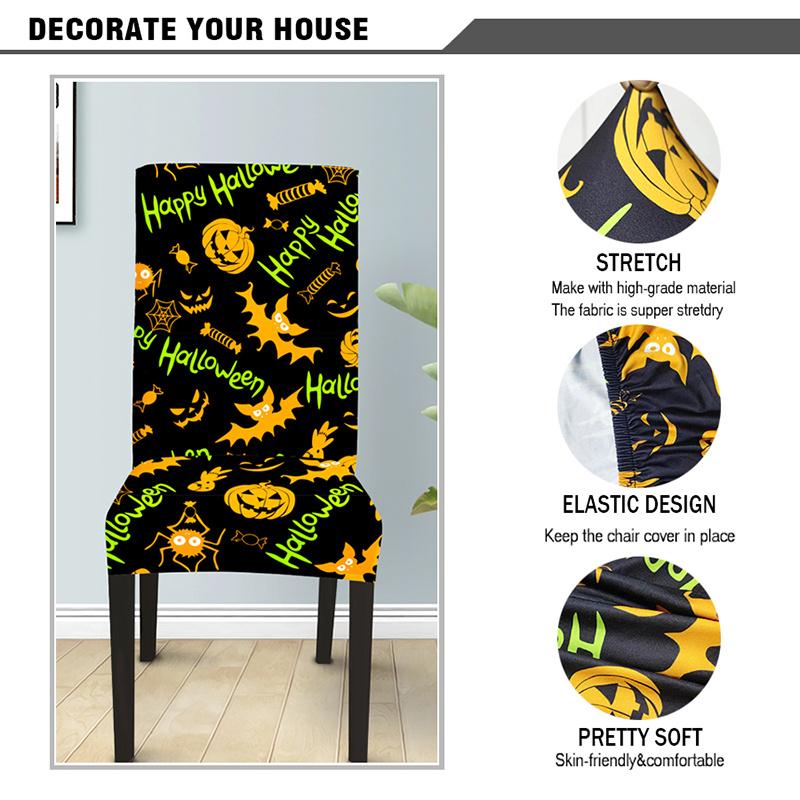 Halloween Dining Room Spandex Chair Cover Stretch White Chair Seat Slip Cover Removable For Kitchen Cheap Chair covers wedding