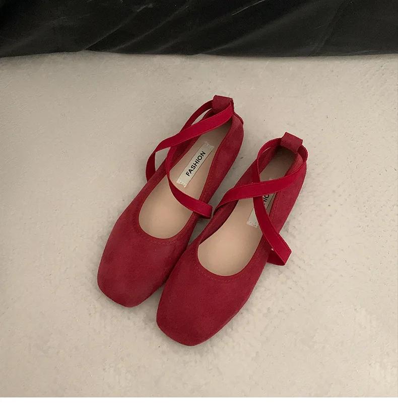 Fashion Women Ballet Flat Shoes Summer New Fashionable and Versatile Square Toe French Mary Jane Shoes Slip on Soft Soled Beanie Shoes