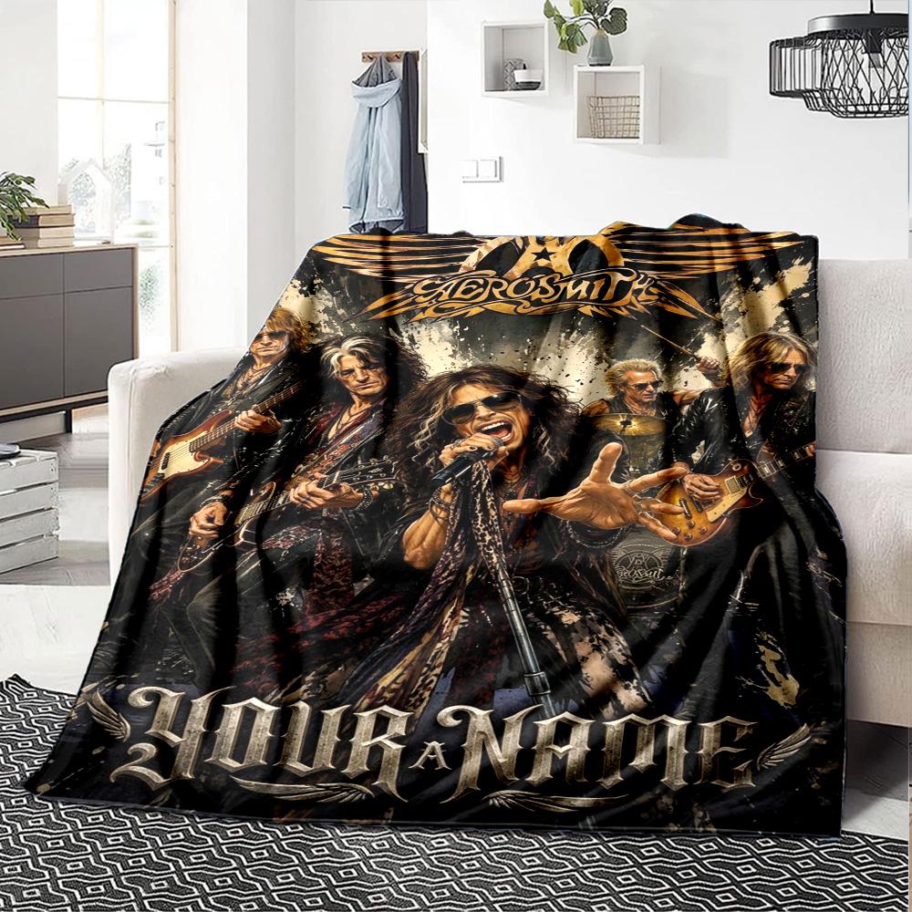 Name Custom Band Poster Aerosmith Print Flannel Blanket High Quality Warm Comfortable Cover for All Seasons Perfect for Gifts Home Decor