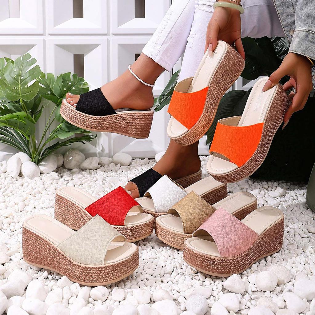 Platform Wedge Sandals For Women With Heels One Strap Design Stylish And Casual Leather Open Heel Cork Wedge Sandal For Womens