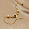Gold Plated Roman Numeral Bead Bracelet, Dainty Adjustable Cable Chain with Black Onyx Charm for Women, Elegant Daily Jewelry