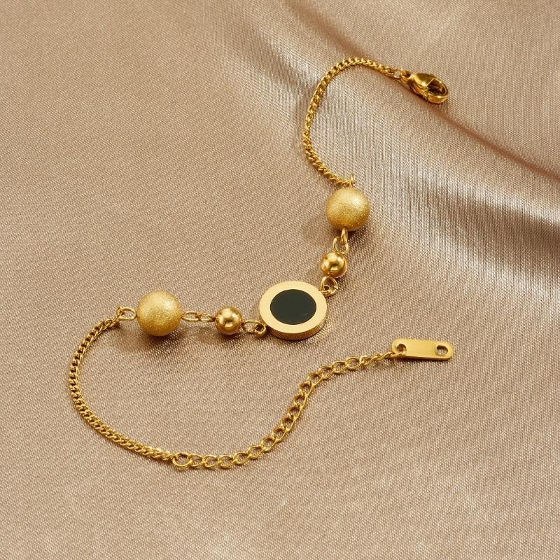 Gold Plated Roman Numeral Bead Bracelet, Dainty Adjustable Cable Chain with Black Onyx Charm for Women, Elegant Daily Jewelry