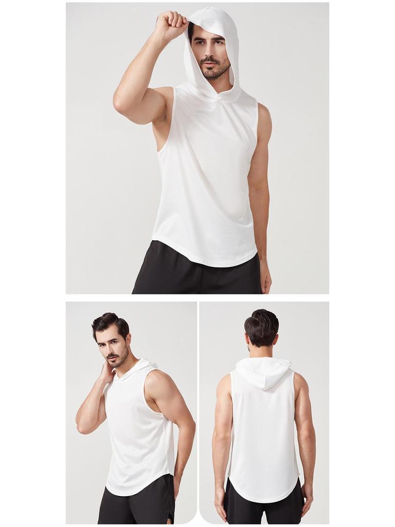 Men's Summer Quick-Dry Hooded Sports Vest - Casual, Breathable, European & American Style for Outdoor Running & Fitness