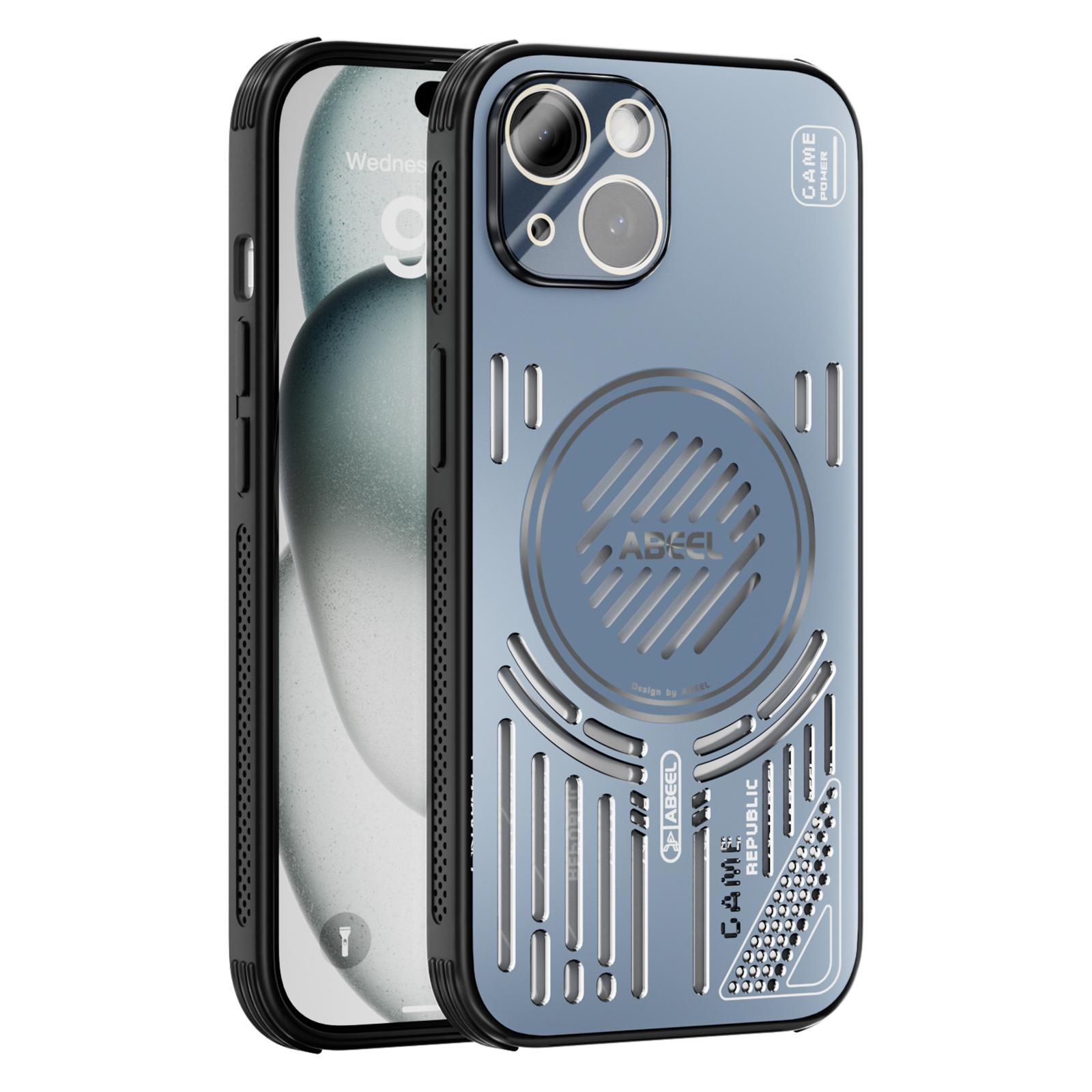 

ABEEL For iPhone 15 Magnetic Case Aluminium Alloy+PC+TPU Hollow Heat Dissipation Phone Cover Blue