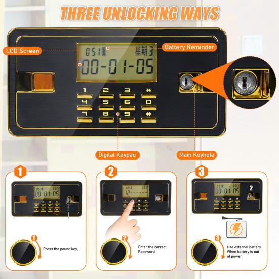 60cm Großer Heimtresor Einbruchsicher Feuerfest Tresor Heimdokument Tresor Schmuck Einzahlungstresor Digitaler Sicherheit Heimtresor