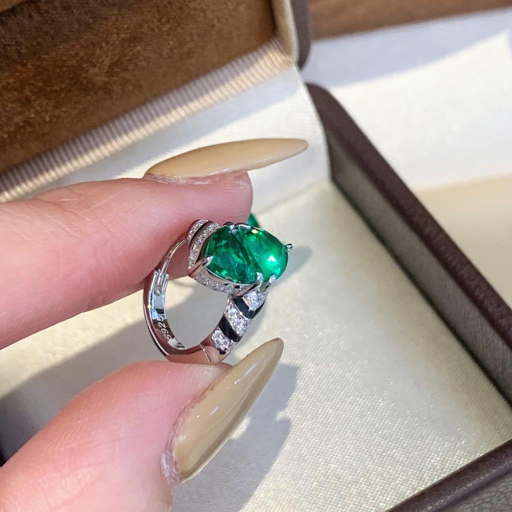 New Vintage 100% Pure 925 Sterling Silver Earrings Pave Aaa Zircon Emerald Zebra Line Ear Stud For Women Luxury Fine Jewelry
