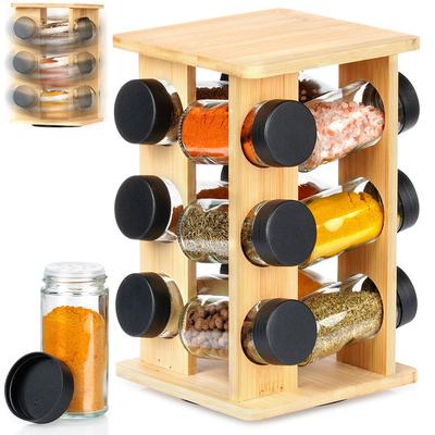 Rotating Spice Rack Containers Spice Rack Kitchen Shelf Bamboo