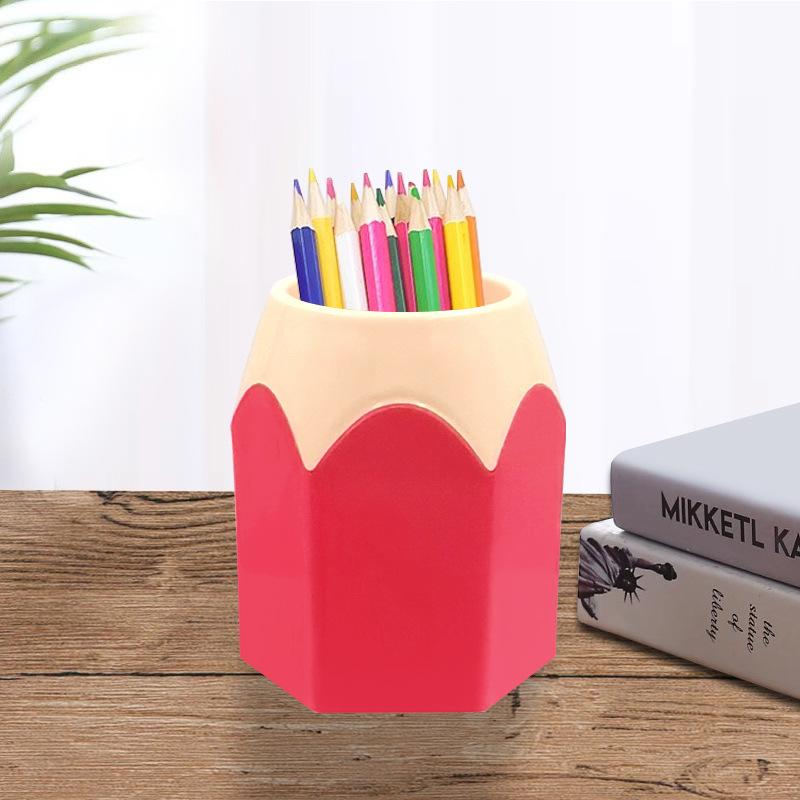 Color Pencil Head Pen Holder Student Office Study Stationery Desktop Storage Bucket Hexagonal Pen Holder Contrasting Color Induction Holder