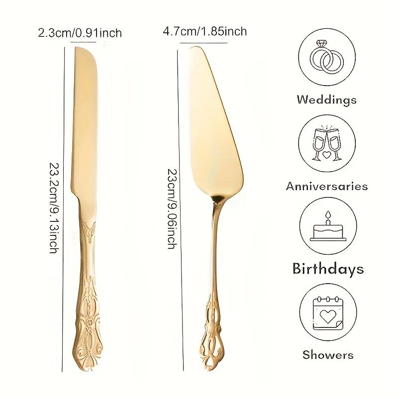 2pcs/set Elegant Stainless Steel Cake Shovel Carved Hollow Design Cake Spatula Set Cake Server For Palace Parties
