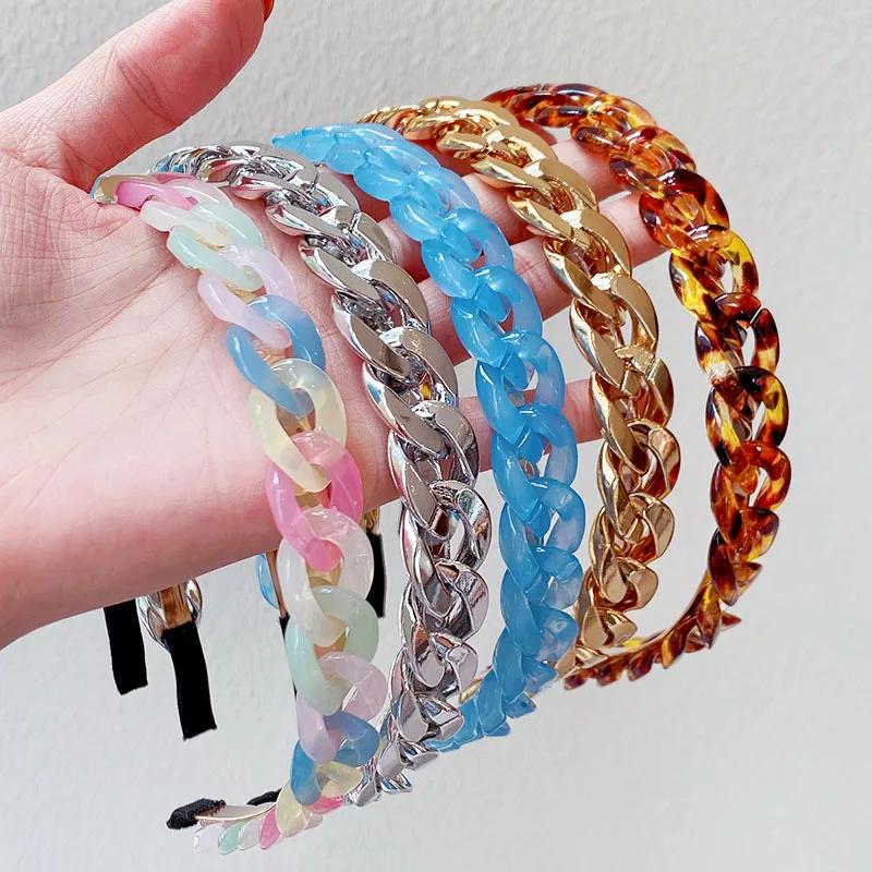 1pc New Women Vintage Gold Silver Chain Hairbands Sweet Hair Decorate Headband Turban Simple Hair Hoops Fashion Hair Accessories