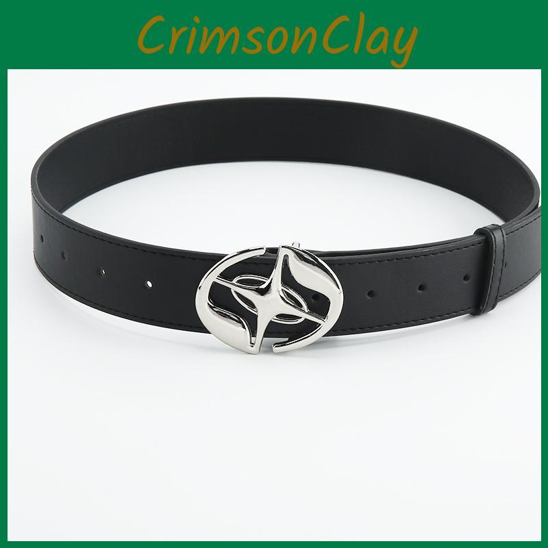 Buckle Waistband Smooth With Circular Center Cross Pattern Leather