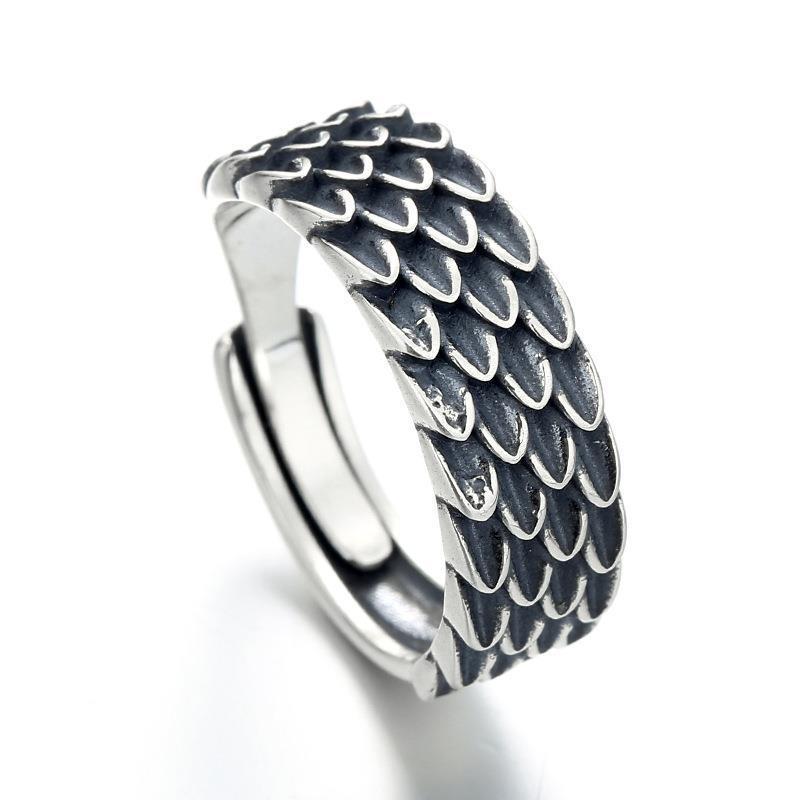 Retro Reverse Scale Ring for Men, Chinese Style and Trendy Scales, Fashionable Dragon Scale Open Finger