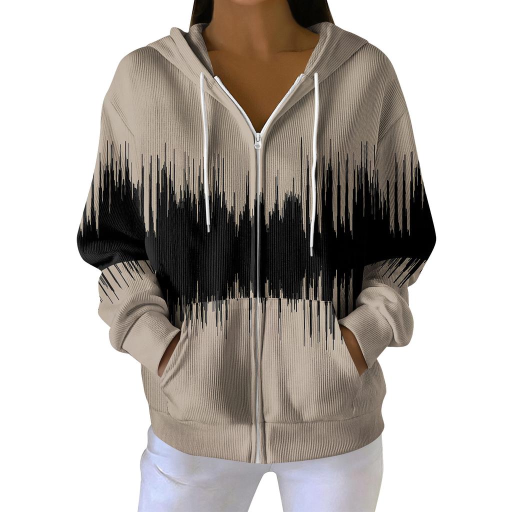 Women's Casual Fashion Long-Sleeved Zip-Up Christmas Print Knitted Hoodie