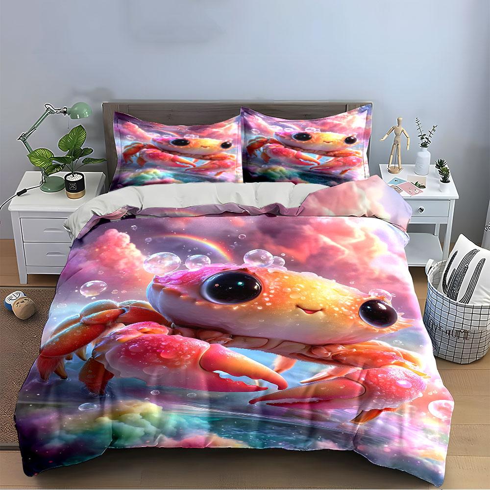 Adorable Rainbow Crab Design Bedding Duvet Cover Set (1*Duvet Cover 2*Pillowcases, without duvet insert)