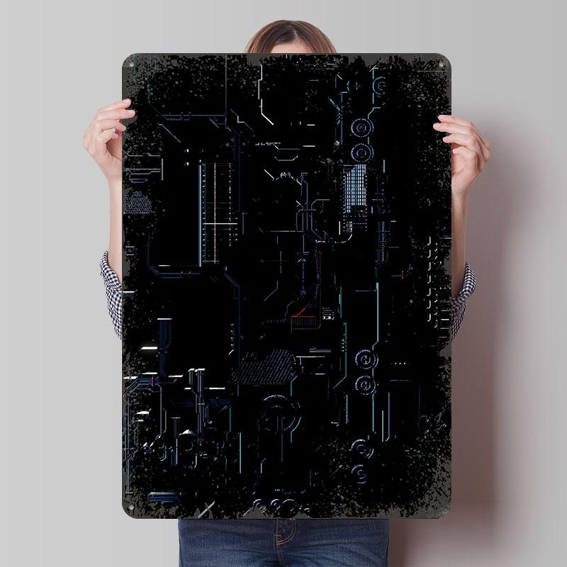 Black Circuit Motherboard Printed Poster Customized Wall Art Retro Vintage Metal Tin Signs for Decoration At Home Decorations