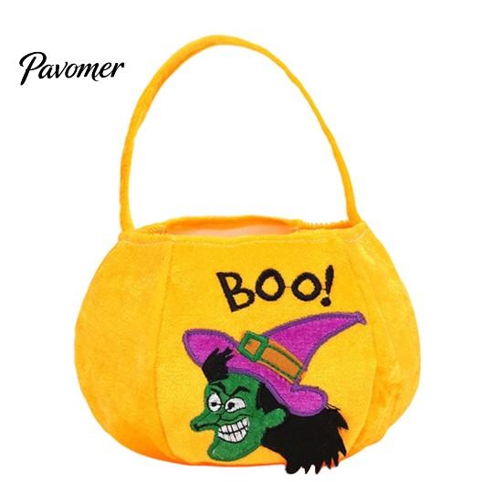 Cute Holiday Gift Bags Halloween Pumpkin Candy Bag, Cartoon Velvet Plush Treat Tote for Toddler Pouch Kids, Reusable Trick or Handbag, Party