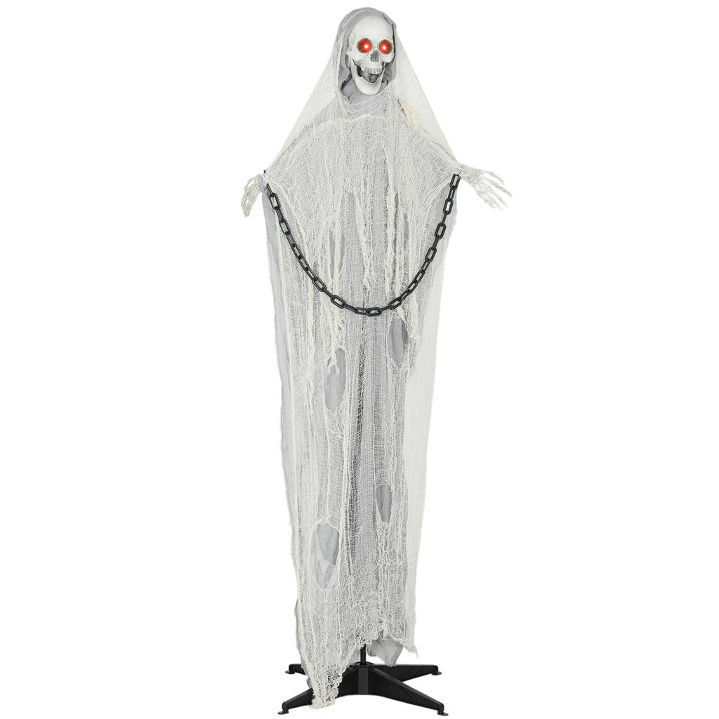 183 cm Life Size Halloween Animated Skeleton Grim Reaper with Glowing LED Eyes, Scary Halloween Decorations, Battery Operated, Indoor Party Props