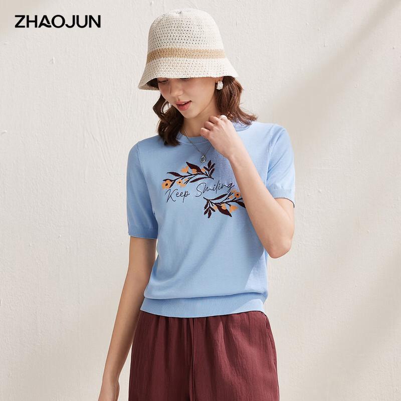 Women s Silk Blend Embroidered Round Neck T-Shirt XL