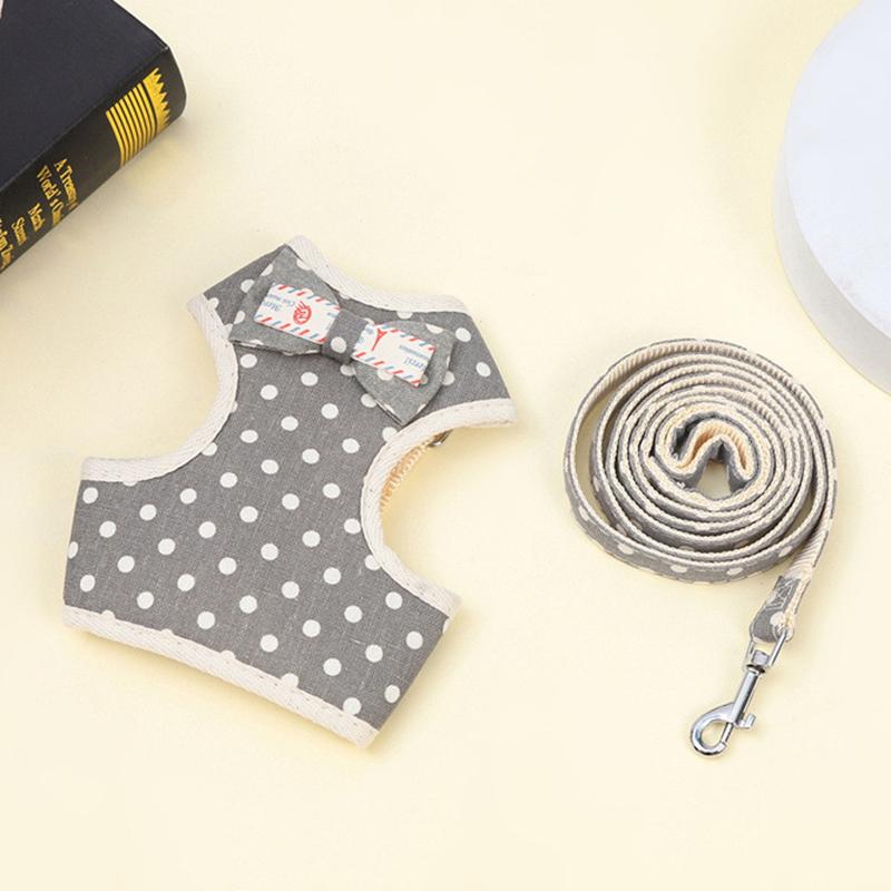 Classic Plaid Cat Rabbit Harness and Leash Set Breathable Pet Harnesses with Bow for Bunny Kitten Rabbits Accessories Clothes