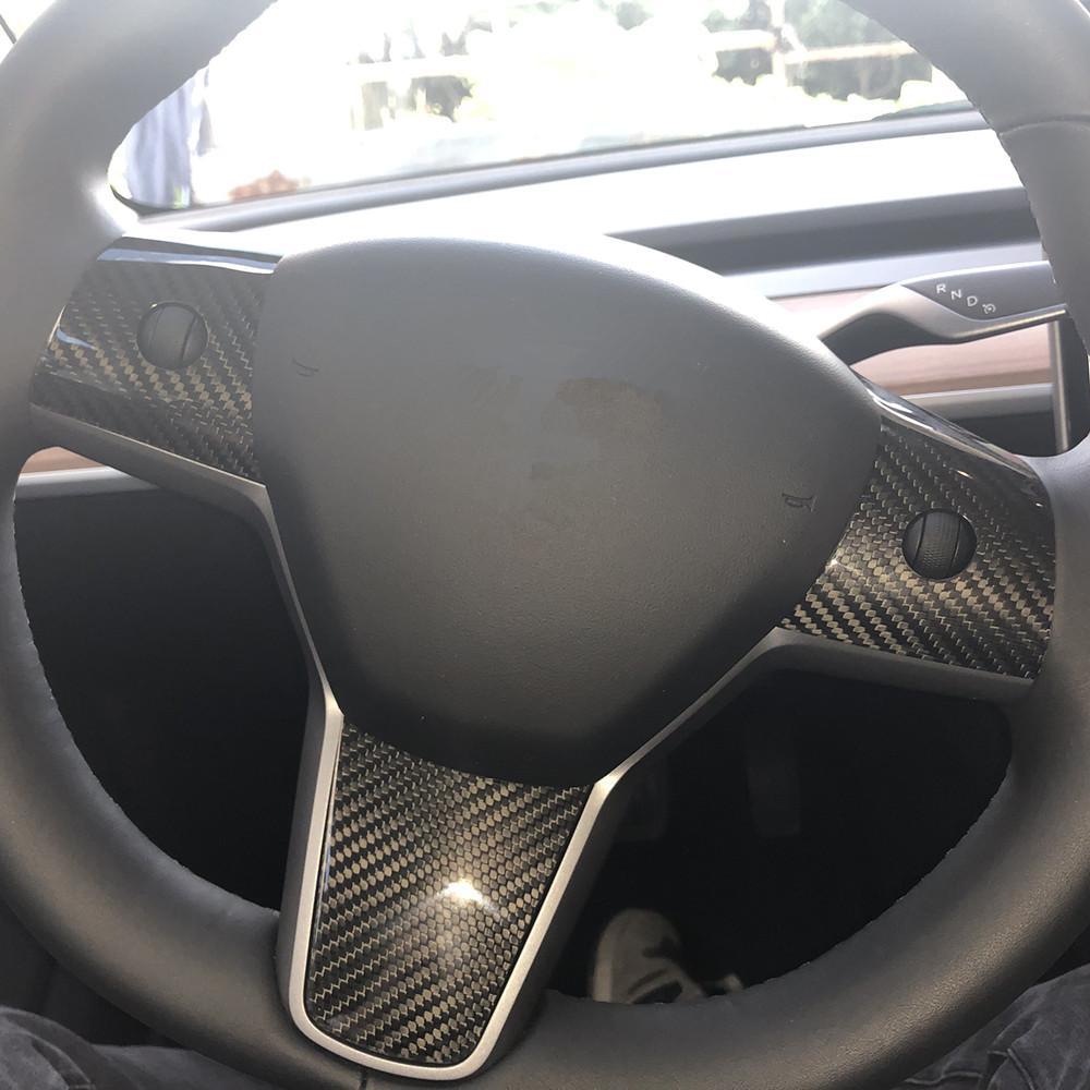 For Tesla TESLA MODEL 3 Accessories Car Steering Wheel Decorative Parts Carbon Fiber Car Styling Accessories 3PCS