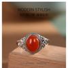 Adjustable Open Ring With Red Agate Geometric Heart Design Vintage Boho Style Copper Jewelry Women Men