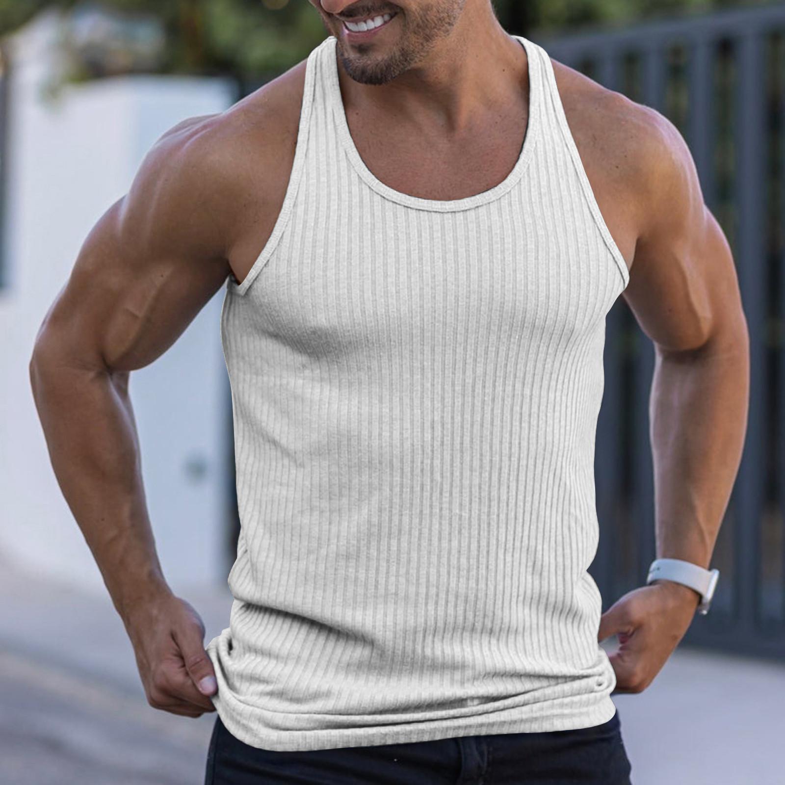 

(SU)Мужской однотонный утягивающий жилет весна/лето с вертикальной полоской, жилет для бодибилдинга и фитнеса, мужской жилет I-образного силуэта XL белый