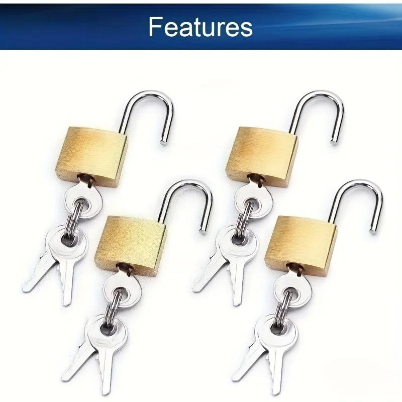 2/4pcs Brass Padlock, Keyed Different, 20mm Wide Brushed Finish Short Harden Shackle, Waterproof Rust-Proof Door Lock Short Beam