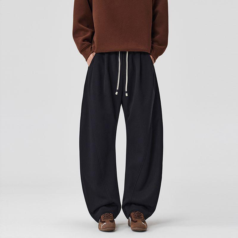Solid Color Simple Trendy Brand Scimitar Sweatpants Men's Spring and Autumn New Loose Wide-leg Drape Sports Casual Trousers