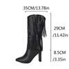 Damen High-Heel Stiefel Herbst und Winter neu Europäische und amerikanische Stiefel mit dickem Absatz und Fransen Übergröße mittelhohe Stiefel