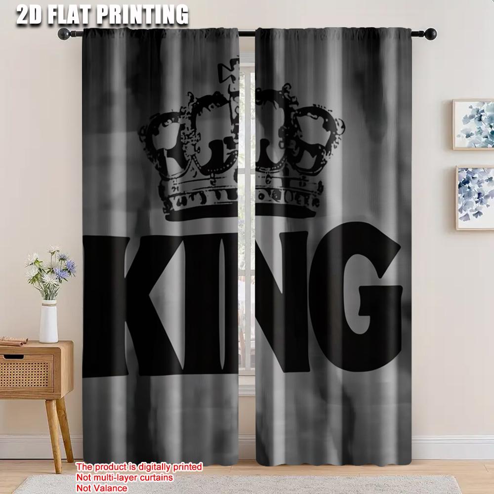 

2pcs spring summer Curtains King Crown Word Art Digital Print Drapes Versatile Polyester Decorations For Home Ldeal for Living 100*130 Grommet Top 1pcs