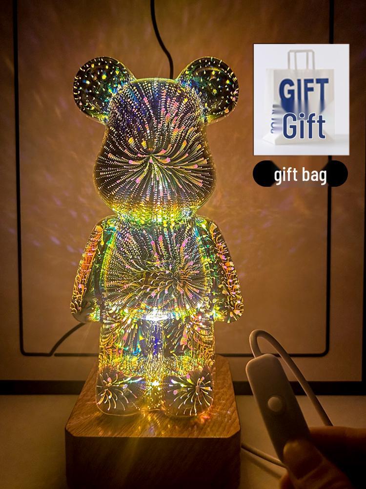 Luminous Birthday Gift Night Light for Girls and Women - Fireworks Bear Ornament