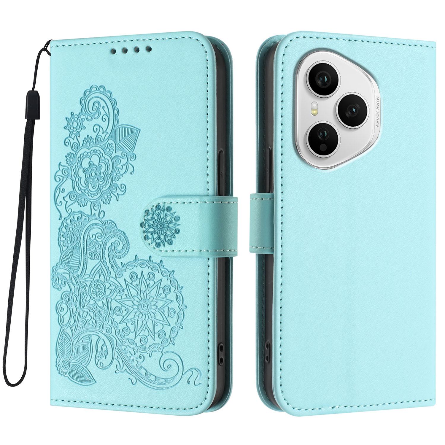 

For Honor 400 Pro 5G (Global) Phone Cases Mandala Flower Leather Wallet Mobile Cover with Strap Light Blue