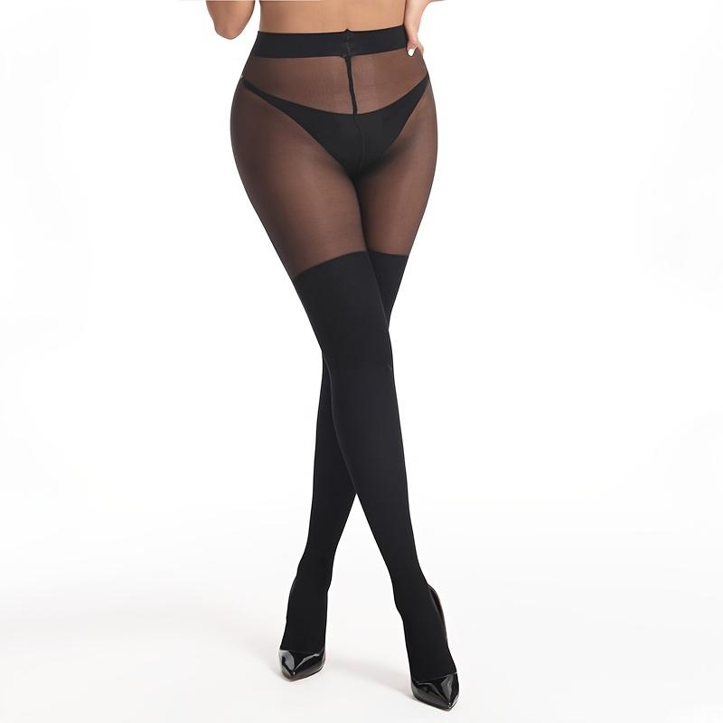 1 Pair Elegant Black Women'S High-Waist Sheer Tights - Stretchy Nylon/Spandex Blend, Vertical Stripe Jacquard Design, Perfect for Spring & Fall