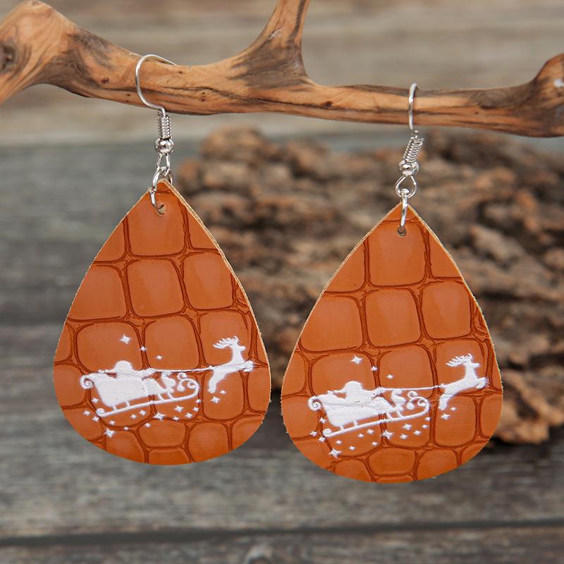 European & American Creative Christmas Tree PU Earrings with Double-Sided Leopard Print