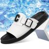 Fashion Men Outwear Genuine Leather Slippers for Men Fashion Buckle Designer Summer Flip-flops Male Casual Non-slip Beach Shoes Man