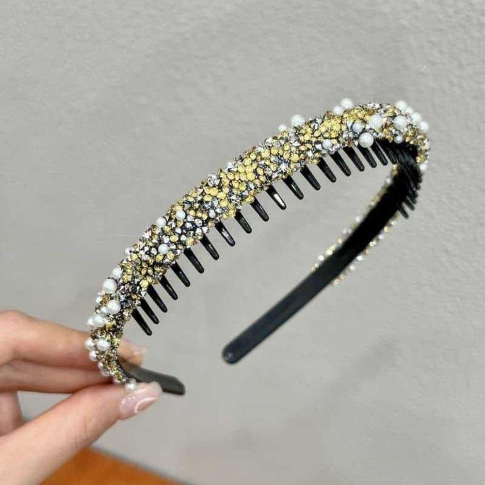 Thin Crystal Teeth Headband Sweet Face Wash Hair Hoop Vintage Rhinestones Antislip Hairband Lady