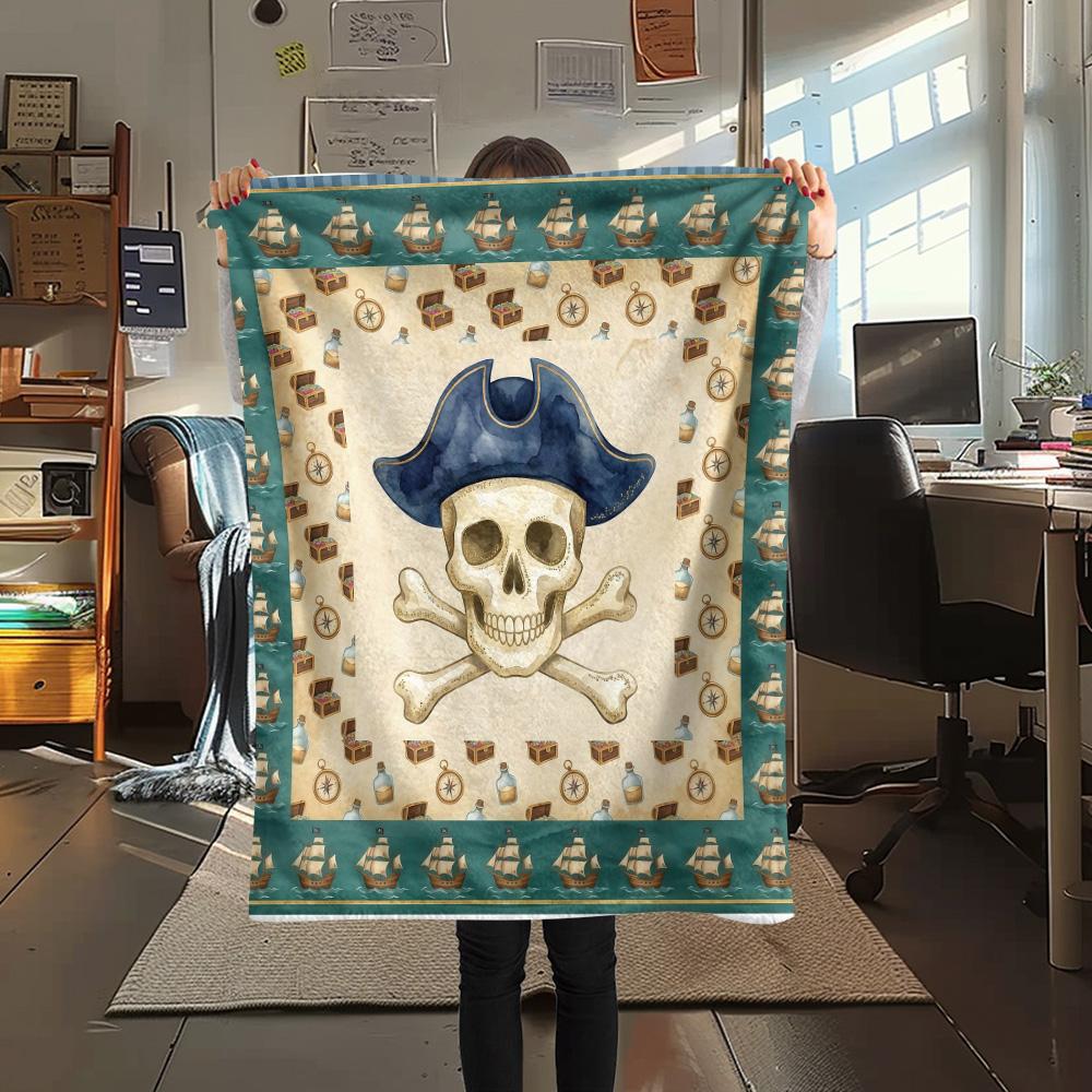 

1Pc Pirate Lucky Cat Print Flannel Blanket High Quality Warm Comfortable Cover for All Seasons Perfect for Gifts Home Decor 80cm x 120cm