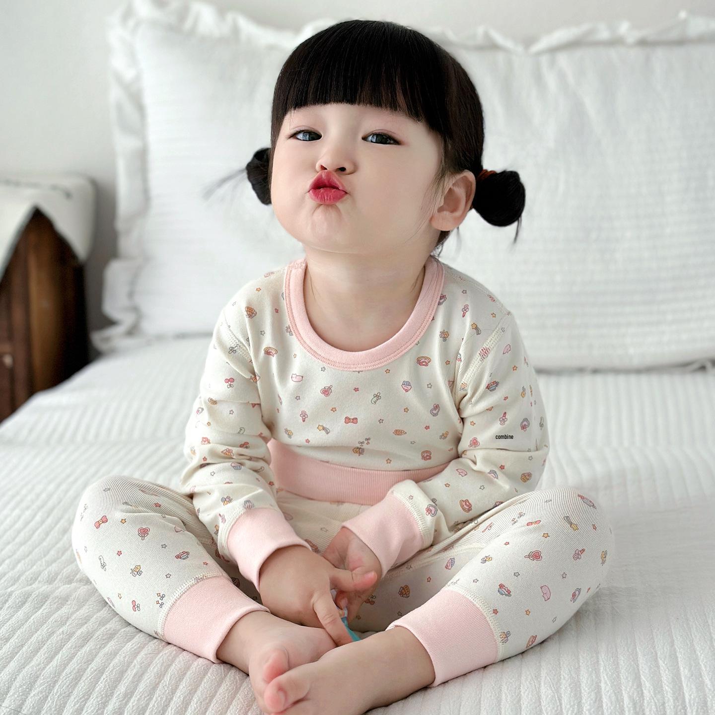 

Korean Style Baby High-Waisted Cotton Belly Protection Autumn Set: Warm Toddler Pants & Shirt Separates 80 (Height ~75cm)