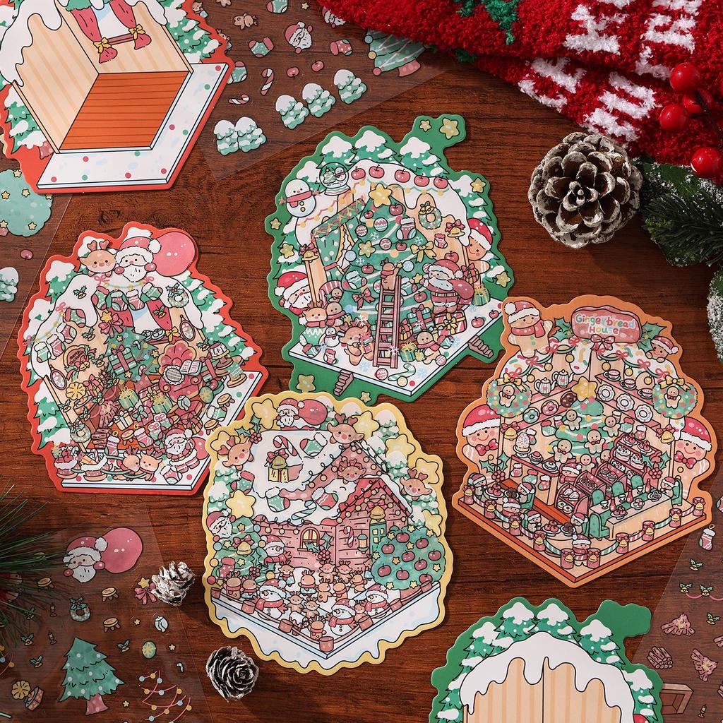 Yuezhen 3D Creative Christmas Eve Scenery Stickers for Kids
