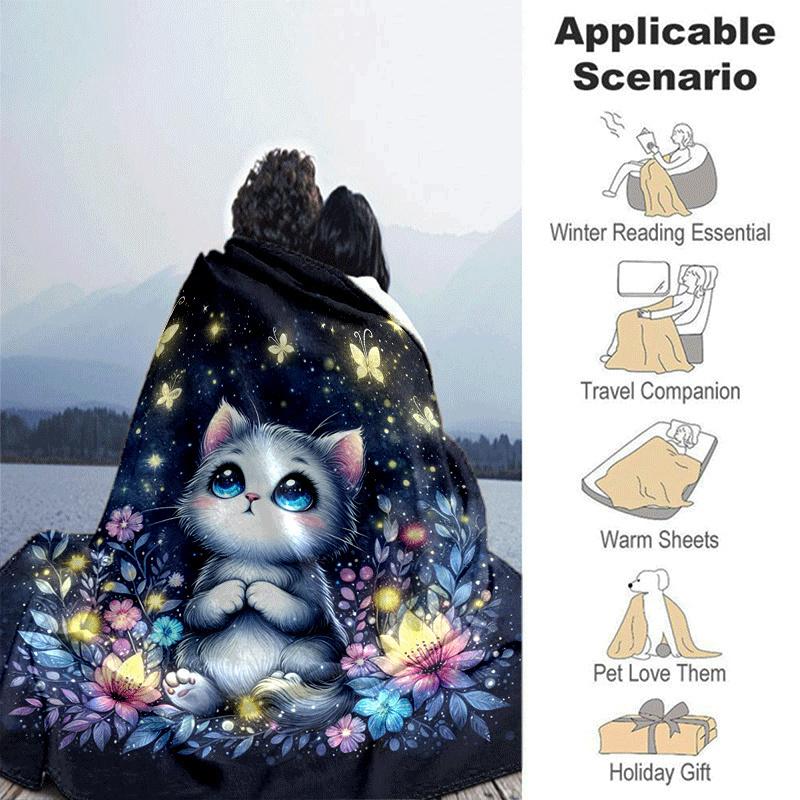 1pc Kitten Printing Lightweight Flannel Blanket, Comfortable and Warm Blanket, for Camping Sofa Bed and Couch Office, Gift