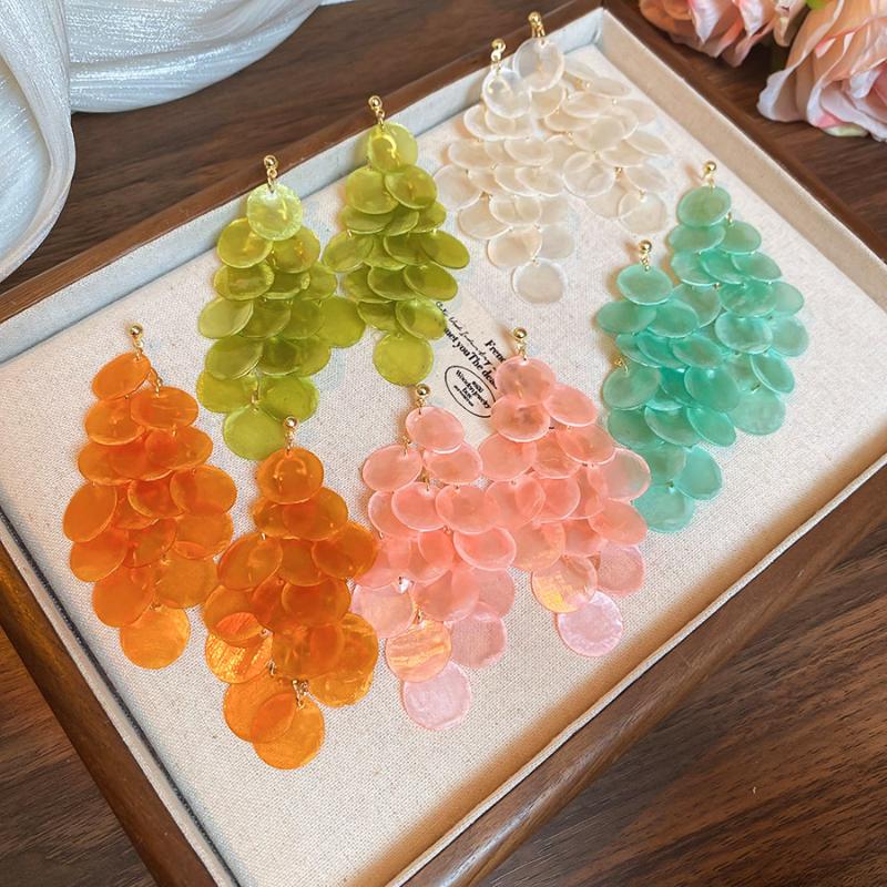 Round Geometric Shell Tassel Earrings Beach Vacation Style Elegant Hooks Able Versatile Niche High-End Trendy Earrings