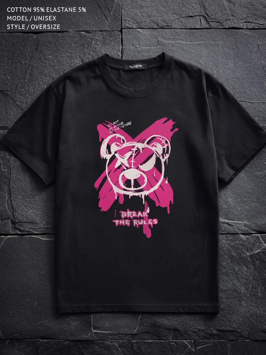 Oversized black T-shirt with Break the rules y2k print 3XL