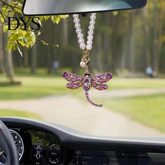 Car Decoration Pendant Rhinestone Dragonfly Hanging Ornament Bling Rearview Mirror Stylish Accessory for Vehicle Sparkling Interior Women