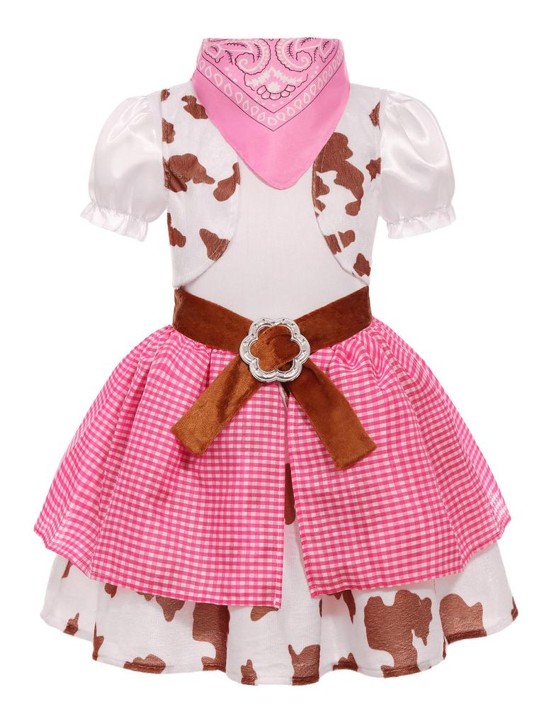 Girls' Pink Denim Western Cowboy Skirt Halloween Costume Set