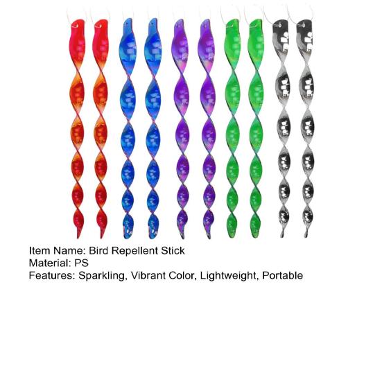 10 ks Reflexní spirálové tyče Odrazovač ptáků Zářivé barvy Široce používané Přenosné venkovní odpuzovače ptáků Zařízení na zastrašování ptáků