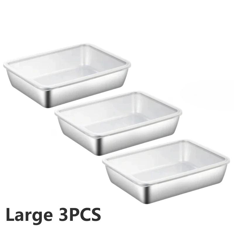 

Набор из 3 контейнеров для хранения продуктов из нержавеющей стали, контейнер для заморозки с крышкой для холодильника, кухни, можно мыть в посудомоечной машине серебряный