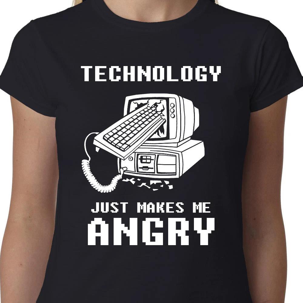 Technology Just Makes Me Angry Ladies TShirt Computers Phone Quote Funny Geek S