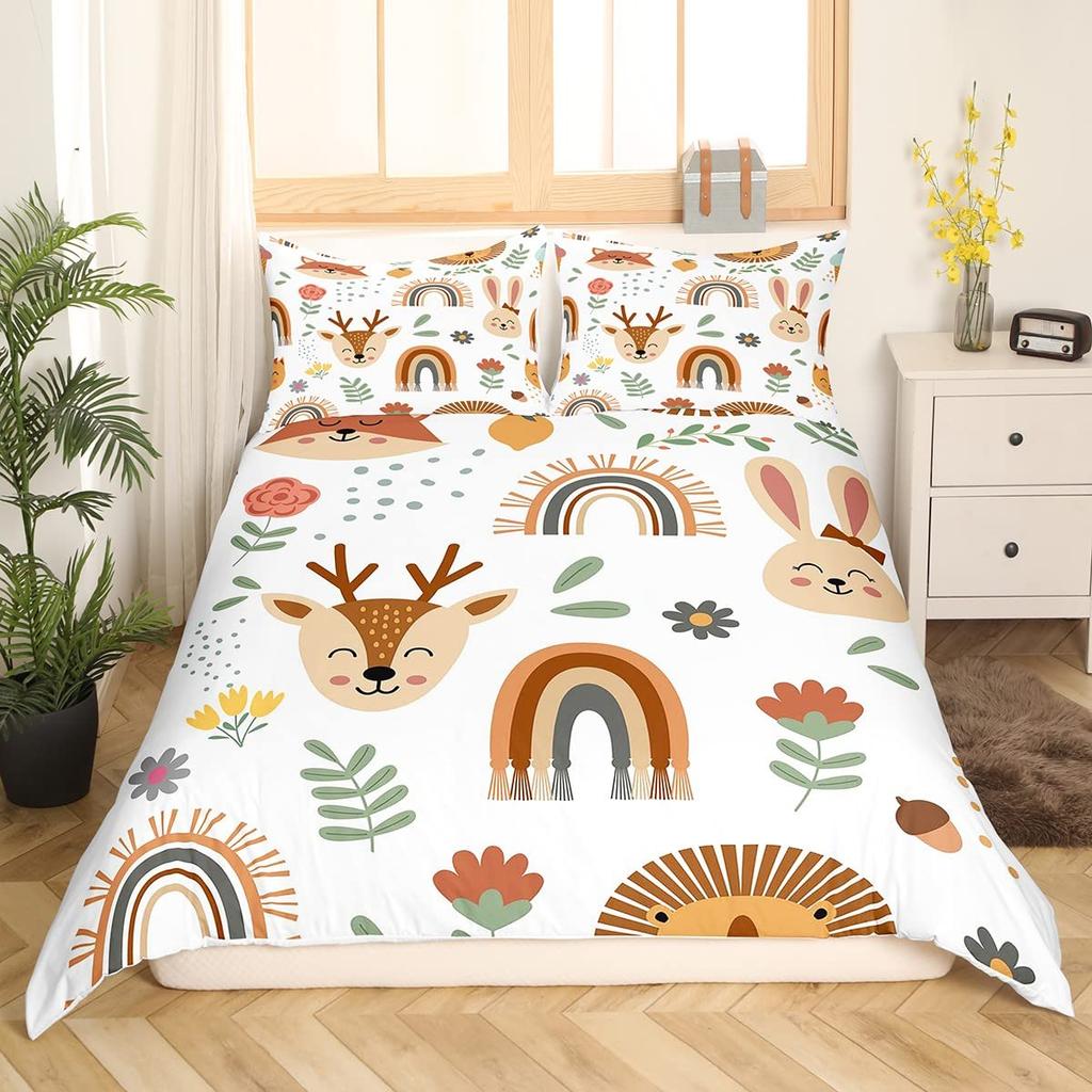 Retro Flowers King Queen Bedding Set Cartoon Vintage Floral Duvet Cover Boho Abstract Quilt Cover Soft Polyester Comforter Cover