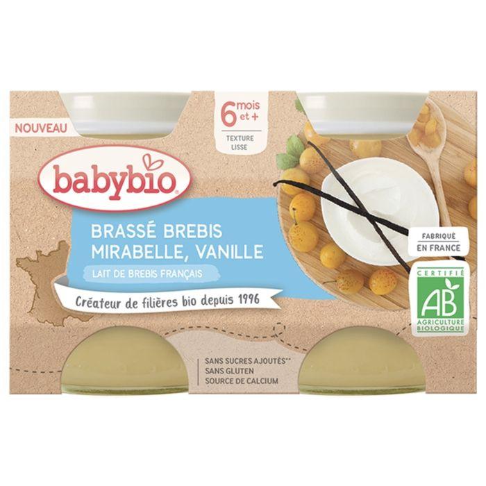 Babybio - Petit Pot Bébé Brassé Brebis Mirabelle Vanille - Bio - 2x130g - Dès 6 Mois