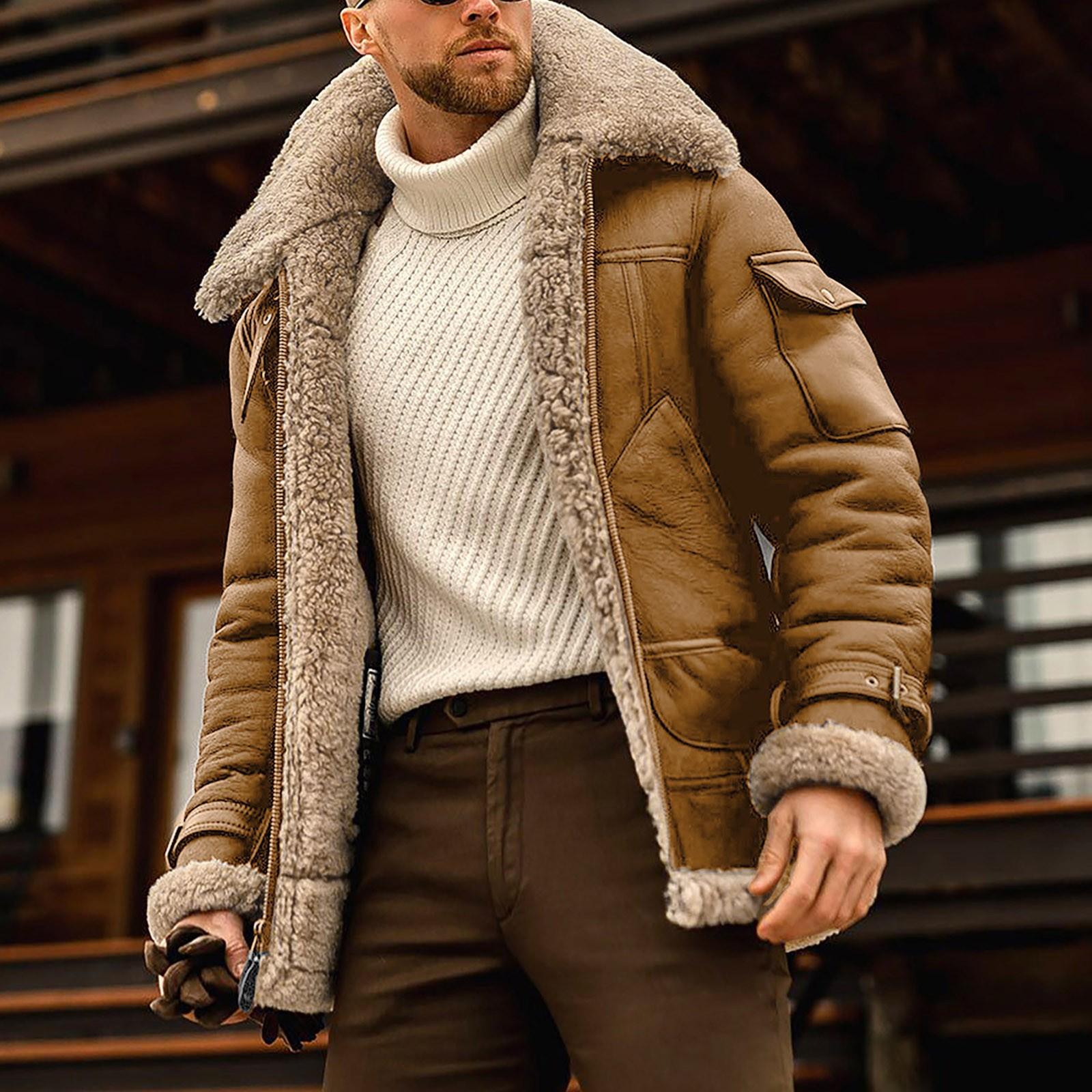 

Мужское утолщенное пальто с длинными рукавами, флисовая куртка из искусственной кожи, верхняя одежда XXL